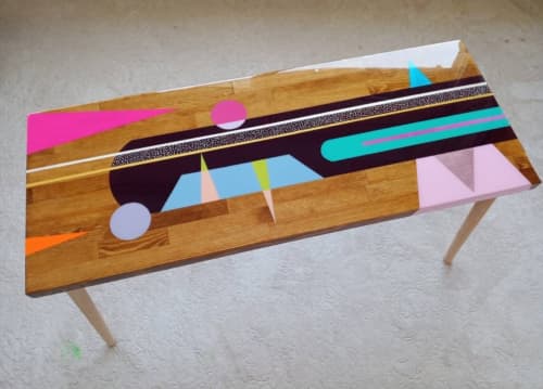 Mid Century Modern Resin Table,Colorful Abstract Pop Art Tab | Coffee Table in Tables by Epoxy Coffee Table Shop. Item composed of wood compatible with boho and mid century modern style