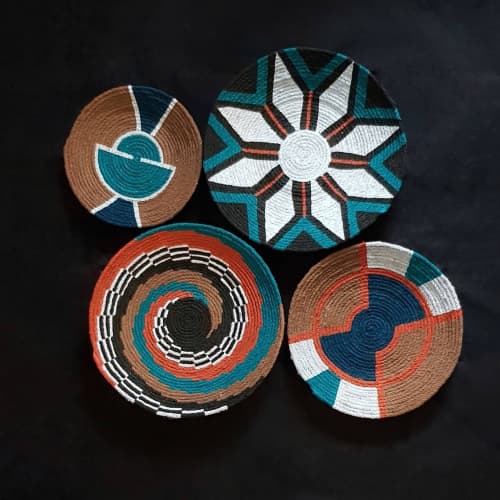 Set of 4 Personalized Designs Wall Plate Decor | Ornament in Decorative Objects by Sarmal Design. Item made of cotton works with boho & mid century modern style