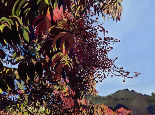 Berries, Hills and Sky | Oil And Acrylic Painting in Paintings by June Yokell | Community Congregational Church in Tiburon. Item composed of canvas & synthetic