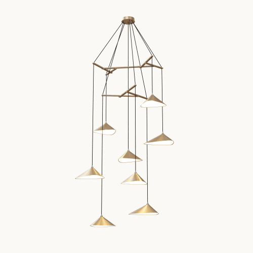 Emily V8 Pendant Light – Gold Semi-Matte | Chandeliers by MOSS Objects. Item made of oak wood with steel works with contemporary & modern style