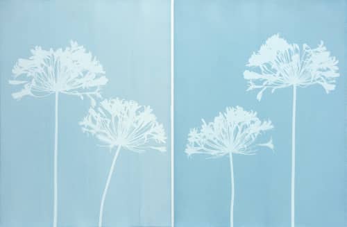 Misty Agapanthus Diptych: Two 24 x 18" original cyanotypes | Etching in Paintings by Christine So. Item composed of paper