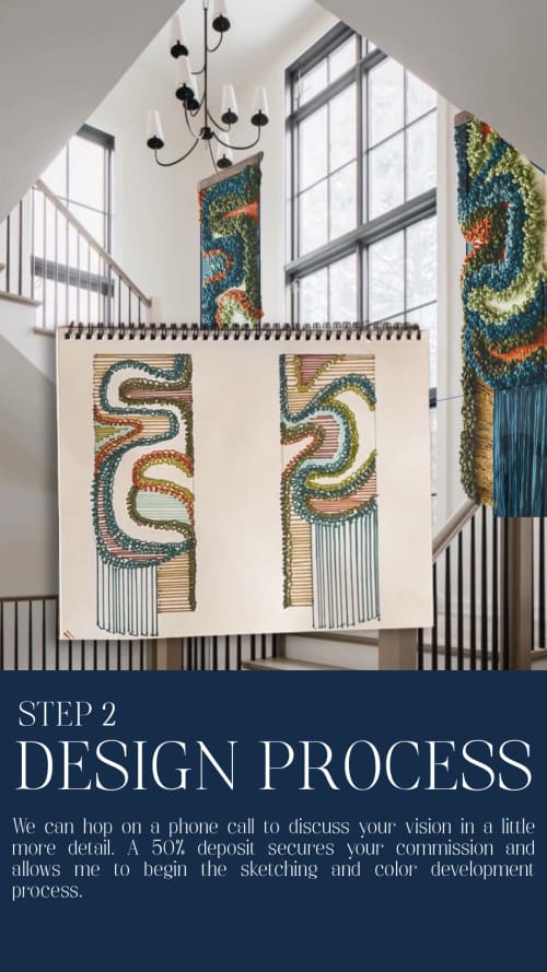 Commission Process | Tapestry in Wall Hangings by Camille McMurry. Item made of wool works with mid century modern & contemporary style