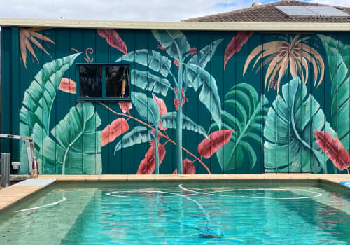 Home art (pool-side mural) | Murals by Emma-Alyce Art. Item made of synthetic