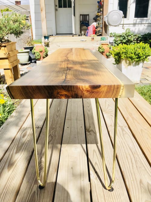 Local Black Locust/Epoxy Hybrid Live Edge Mid Century Modern Coffee