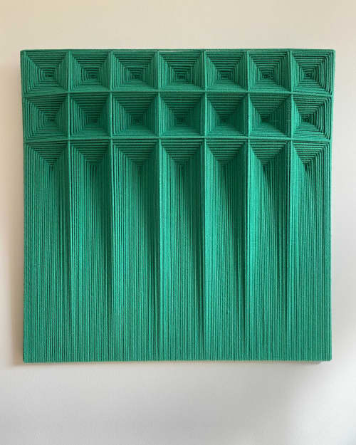Linescapes Grid - Green | Macrame Wall Hanging in Wall Hangings by Fault Lines. Item made of fabric with fiber