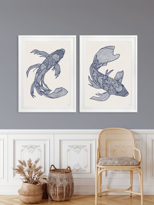 Lucky Fish - Koi & Kei - Ocean - Framed Art | Prints by Patricia Braune. Item made of paper