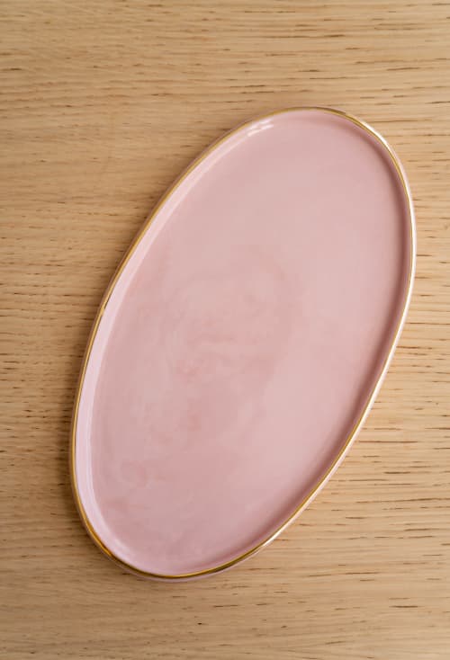 Handmade Oval Porcelain Serving Platter With Gold Rim | Serveware by Creating Comfort Lab