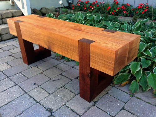 outdoor cedar timber bench | Benches & Ottomans by RealSimpleWood LLC. Item composed of wood in rustic style