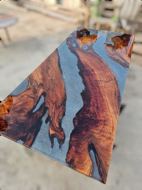 220cm x 100cm Epoxy Dining Table, Gray) Epoxy Resin Table, | Tables by Innovative Home Decors. Item composed of walnut