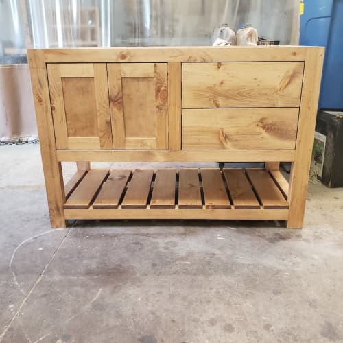 Model #1069 - Custom Single Sink Vanity | Countertop in Furniture by Limitless Woodworking. Item composed of maple wood compatible with mid century modern and contemporary style
