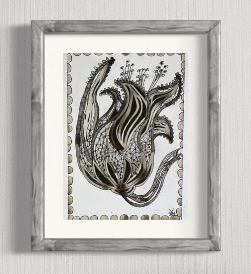 Tulip Vine Original Ink Painting | Watercolor Painting in Paintings by Kelly Watson. Item made of paper works with contemporary & eclectic & maximalism style