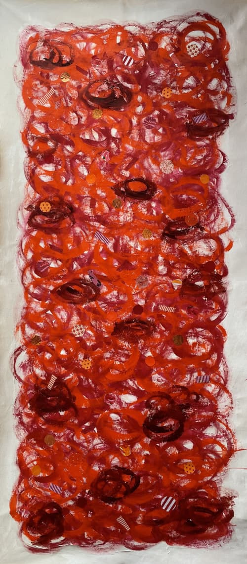 Scribble Series (Red) | Mixed Media by Pam (Pamela) Smilow. Item composed of canvas and synthetic
