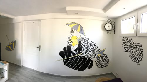 Yellow Surfer - Mural | Murals by Kris Goto. Item made of synthetic