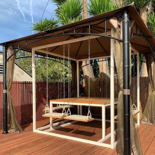White 8-Seater Swing Table Cedar | Picnic Table in Tables by SwingTables. Item made of wood with steel