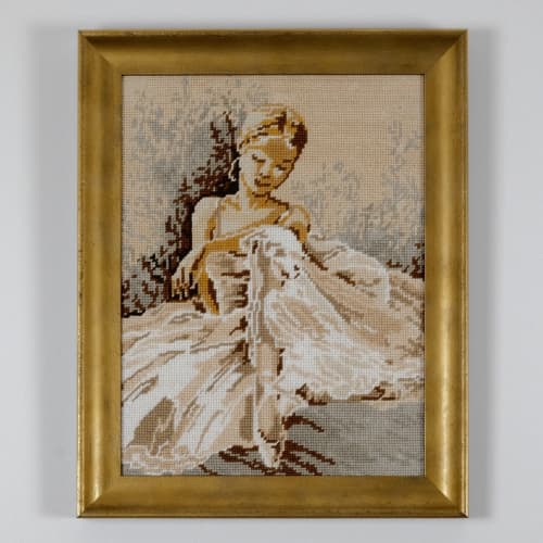 Framed Dancer (Danseuse) Needlepoint | Embroidery in Wall Hangings by Hiraeth Ceramics. Item made of wood with cotton works with contemporary & modern style