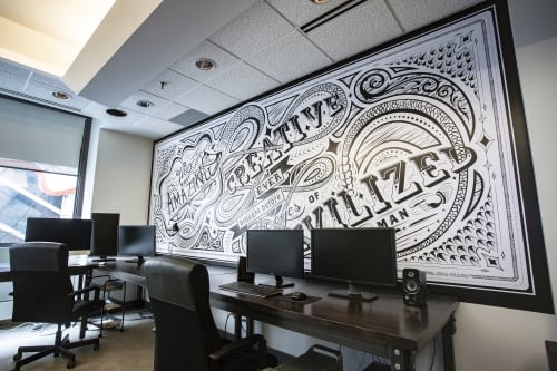 Ornate Lettering Mural for Creative Studio | Murals by Julia Prajza | Clark Stanley Inc. in Toronto. Item composed of synthetic