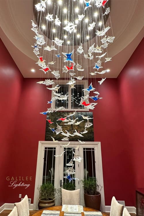 Murano Maple Leaves and Butterflies Dining room chandelier | Chandeliers by Galilee Lighting. Item made of glass works with modern style