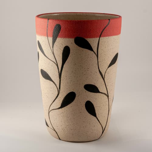 Large stoneware vase in 'Foliage' design | Vases & Vessels by Kyra Mihailovic Ceramics. Item made of stoneware