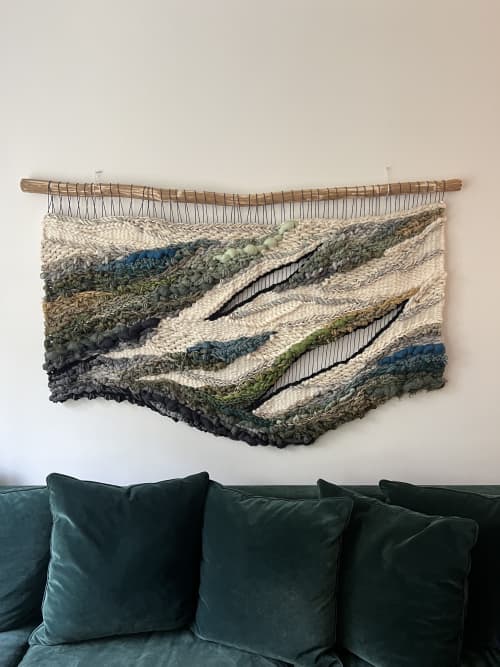 Woven Wall Tapestry "Sea Cliffs" | Wall Sculpture in Wall Hangings by Tissage Sauvage. Item made of wood & cotton compatible with boho and coastal style