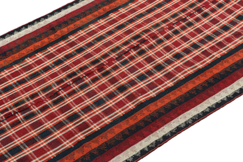 Vintage Persian Kilim in Red with Plaid Multicolor Stripes | Area Rug in Rugs by Rug and Kilim
