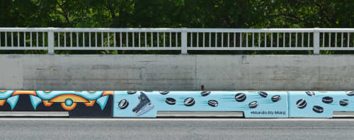 Cycle Track Barriers Hockey and Tennis | Street Murals by Murals By Marg. Item made of synthetic