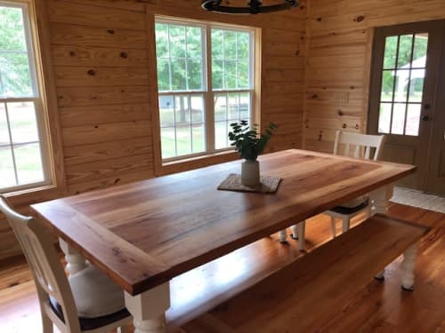 Pecan Reclaimed Wood Farm Table | Dining Table in Tables by Peach S. Item composed of wood in rustic or traditional style