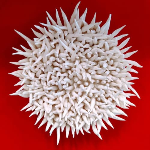 "The desire to be in control #4" small round wall sculpture | Wall Hangings by Natasha Kanevski. Item made of canvas compatible with minimalism and contemporary style