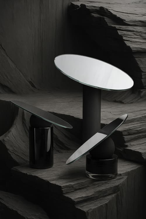 Astra Table mirror - Charcoal edition | Decorative Objects by Clémence Birot. Item made of glass works with minimalism & contemporary style