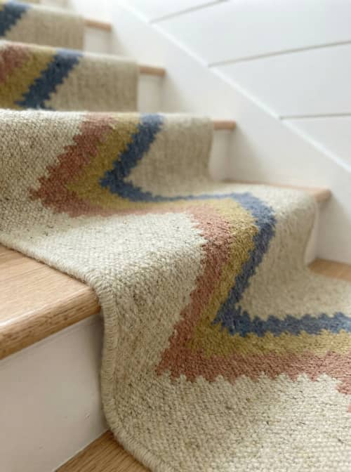Handwoven Wool Stair Runner | Customizable Geometric Pattern | Runner Rug in Rugs by Evergreen Carpets. Item made of wool compatible with boho and minimalism style
