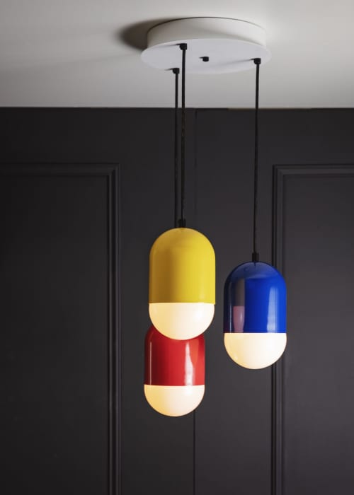 R Y B Chandelier | Chandeliers by John Beck Steel. Item made of steel works with mid century modern & contemporary style