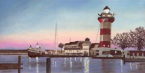 Harbor Town at Dusk - Vibrant Giclée Print | Prints in Paintings by Michelle Keib Art. Item composed of paper