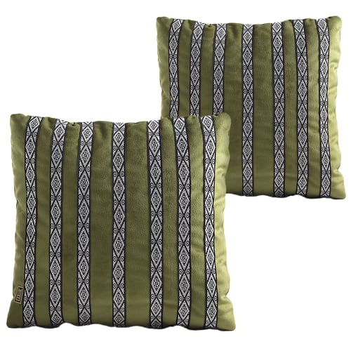 FAJAS Decorative Pillow, Olivo, Set of 2 | Pillows by ANDEAN. Item made of cotton with fiber works with contemporary & traditional style
