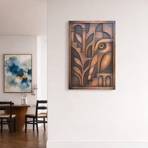 Abstract Copper Owl Wall Relief Sculpture | Wall Sculpture in Wall Hangings by Element 29 Metalcraft. Item composed of copper in contemporary or art deco style