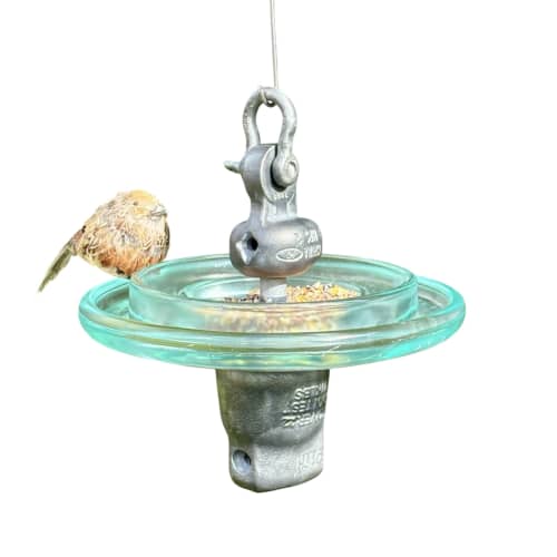High Power Insulator Bird Feeder - Glass Aqua | Vases & Vessels by RailroadWare Lighting Hardware & Gifts. Item made of steel with glass works with industrial style
