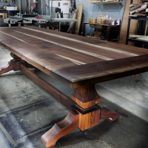 Solid Reclaimed Black Walnut Trestle Table | Conference Table in Tables by Ney Custom Tables : Design and Fabrication | 21c Museum Hotel Chicago in Chicago. Item made of walnut