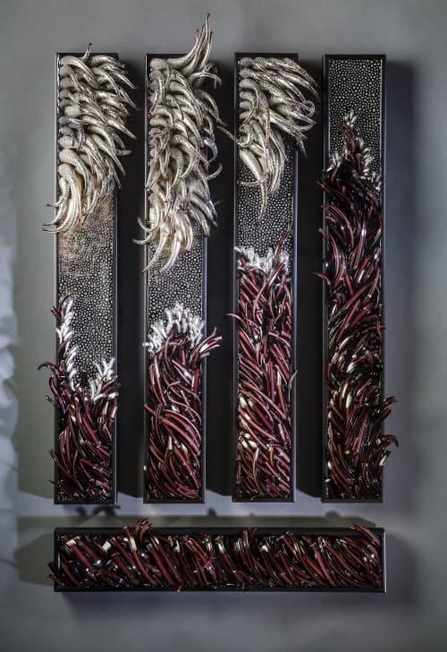 "Converge"- 5 panel glass wall cane sculpture | Glasswork in Wall Treatments by Shayna Leib. Item made of glass works with contemporary & eclectic & maximalism style