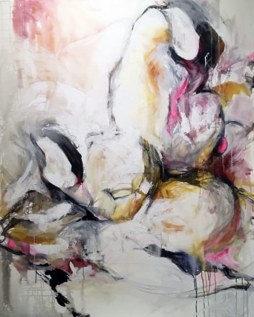 Available: Original Fine Art, Tickle Me Pink, 60x48 | Oil And Acrylic Painting in Paintings by Jeanette Jarville, Bachelor of Fine Arts. Item composed of canvas and synthetic in contemporary or modern style