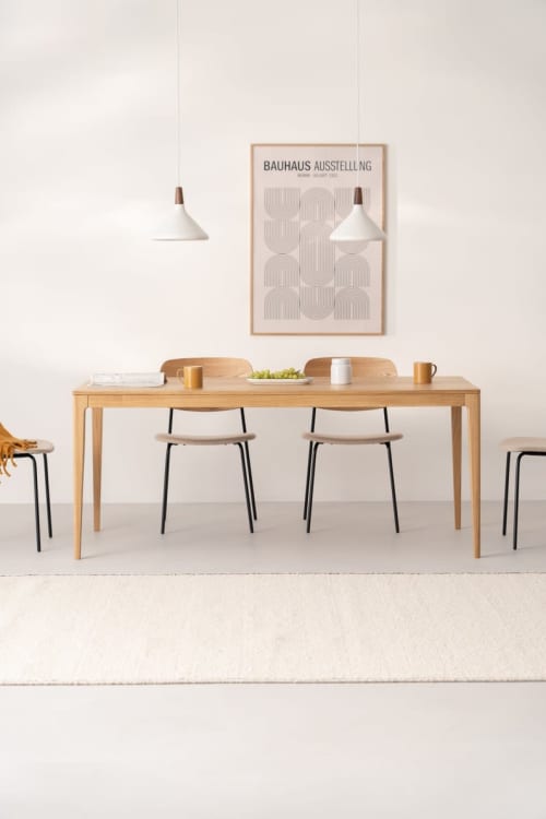 HYGG – dining table made of solid oak wood, mid-century mode | Tables by Mo Woodwork. Item made of oak wood works with minimalism & mid century modern style