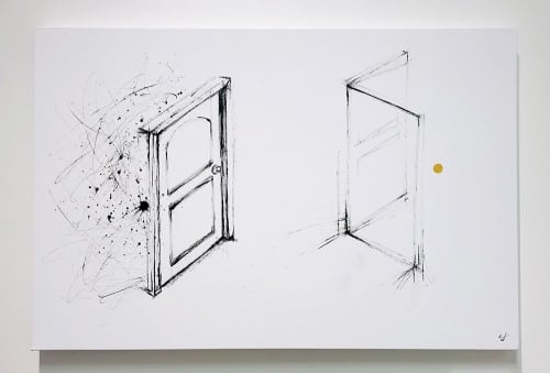 Minimal Line Door Wall Art | Oil And Acrylic Painting in Paintings by NAMYOONSOOART. Item made of canvas with synthetic
