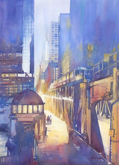 Lake Street | Watercolor Painting in Paintings by Ana Carolina Mönnaco. Item composed of paper in contemporary or modern style