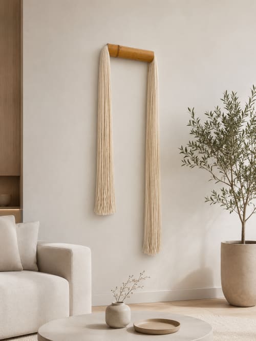 Ecru tassel / bamboo | Tapestry in Wall Hangings by Olivia Fiber Art. Item composed of bamboo and wool in boho or minimalism style