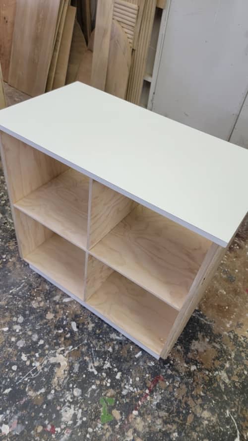Modern Tambour Cash Wrap Counter | Cabinet in Storage by Son-ya Luch (Owner) SP Fabrication. Item made of birch wood works with minimalism & contemporary style