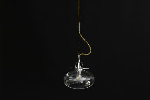 Art Deco inspired Pendant Lamp with Cotton Cable & Link | Pendants by Szostak Atelier. Item composed of cotton and steel in mid century modern or contemporary style