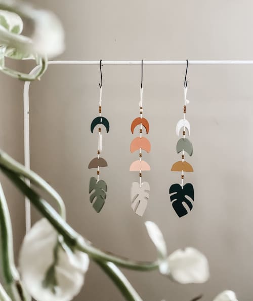 Wooden Monstera Moon Wall Hanging | Ornament in Decorative Objects by Over the Knotted Moon. Item made of wood
