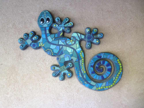 Mr Gecko - tile mosaic wall hanging | Art & Wall Decor by Rochelle Rose Schueler - Wild Rose Artworks LLC. Item made of ceramic