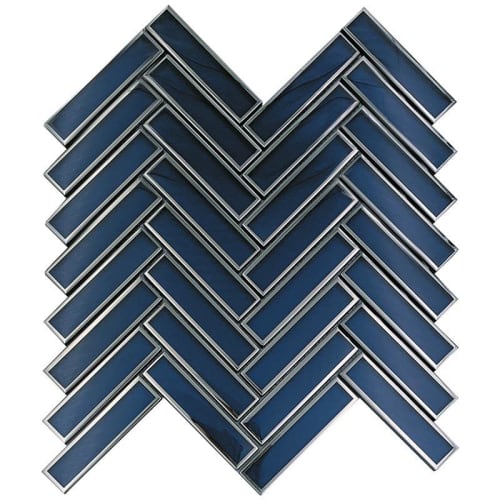 Tile Club Blue Deco Herringbone Glass Mosaic Tile | Tiles by Tile Club. Item composed of ceramic