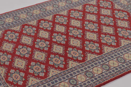 Vintage Bokhara Rug in Saturated Red with Geometric Patterns | Area Rug in Rugs by Rug and Kilim