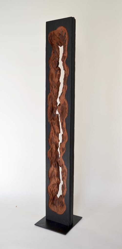 Modern Wood Sculpture | Sculptures by Lutz Hornischer - Sculptures in Wood & Plaster. Item composed of wood and steel
