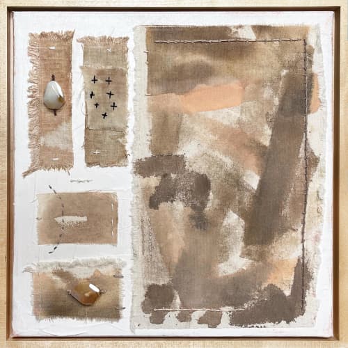 Ground; Mixed Media Textile Art on Canvas, Framed | Paintings by Michele Spurza. Item made of maple wood with canvas works with boho & contemporary style