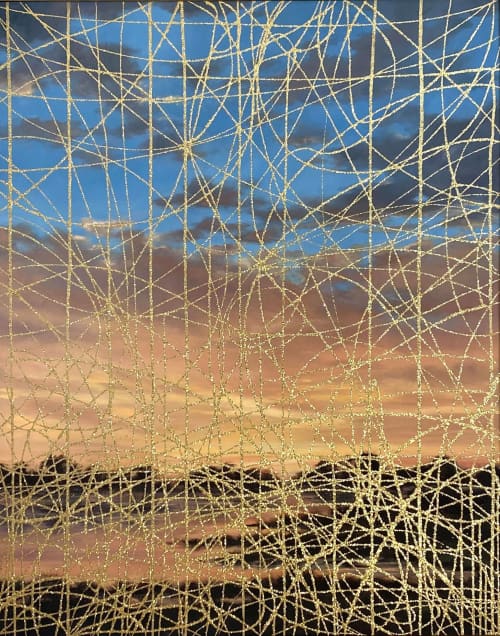 "Gilded Cage" contemporary oil painting  with glitter | Oil And Acrylic Painting in Paintings by Tania Dibbs. Item made of canvas & synthetic compatible with contemporary and modern style